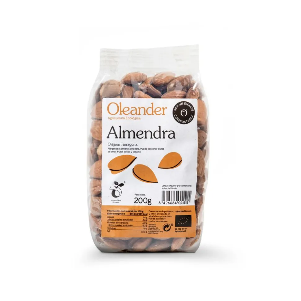 Almendras crudas con piel ecológicas, 200 g - Oleander