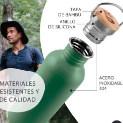Botella de acero inoxidable, 500 ml, verde - Bambaw