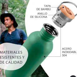 Botella de acero inoxidable, 1000 ml, verde - Bambaw