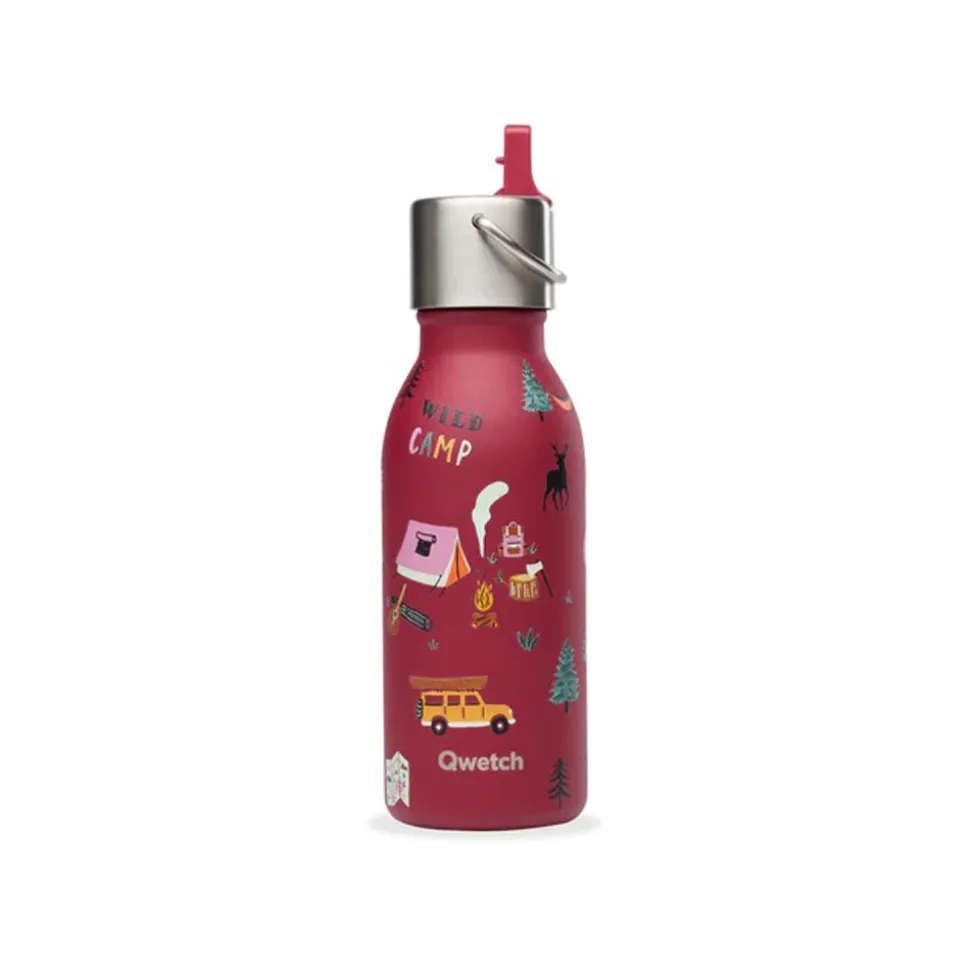 Botella térmica acero inoxidable para niños, camping, granate, 350 ml - Qwetch