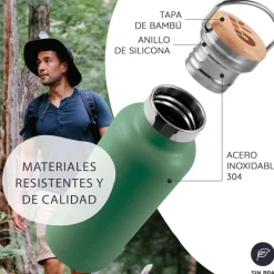 Botella térmica de acero inoxidable, 1000 ml, verde - Bambaw