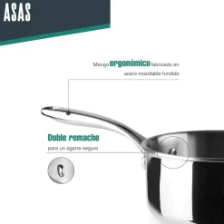 Cazo de acero inoxidable trichef, 18 cm - Lacor