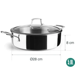 Cazuela de acero inoxidable con tapa, trichef, 28 cm - Lacor