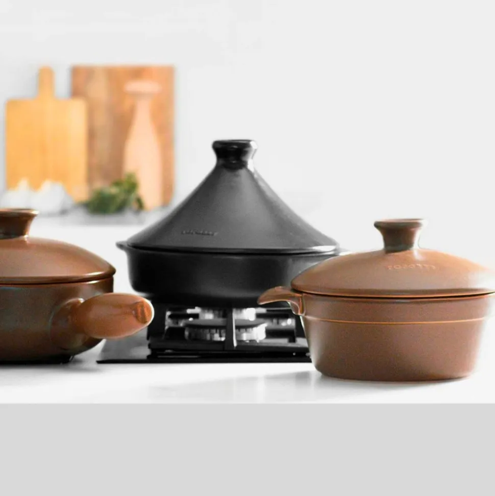 Cazuela de cerámica gres para inducción de 32 cm con tapa, canela - Topgres