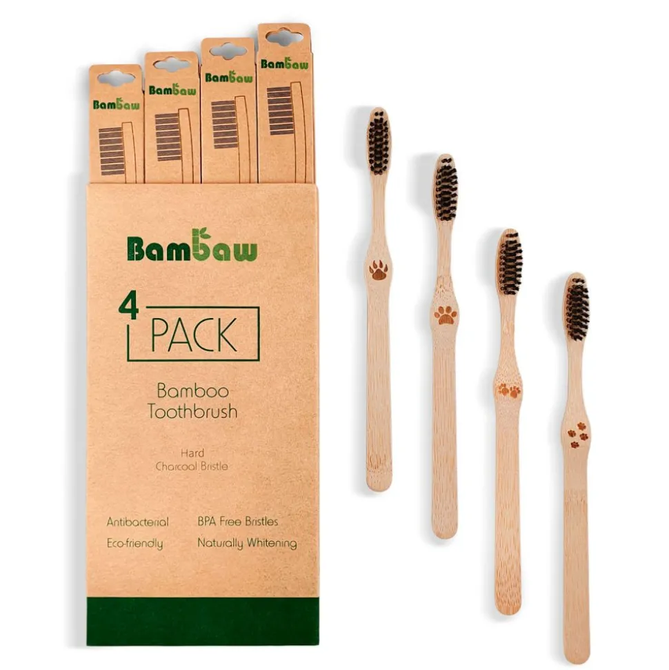 Cepillo de dientes de bambú, cerdas duras y con carbón activo - Bambaw