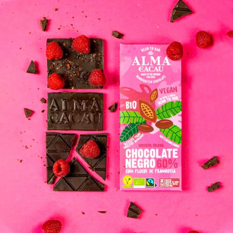 Chocolate ecológico 60% con copos de frambuesa - Alma do Cacau