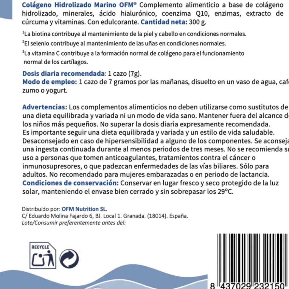Colágeno hidrolizado marino Peptan con extractos de cúrcuma, 300 g - OFM