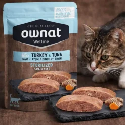 Comida para gatos de pavo y atún sin cereales, wetline, 85 g - Ownat