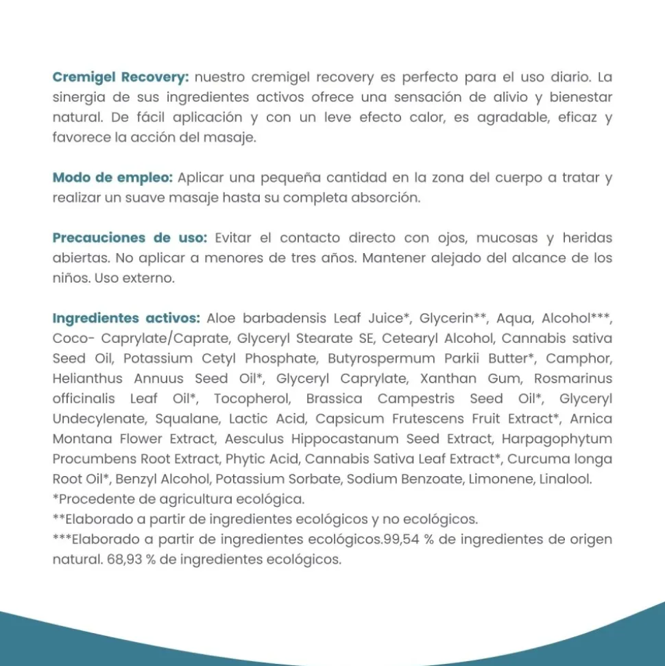 Cremigel calmante y reparador muscular ecológico con CBD - Webotanix