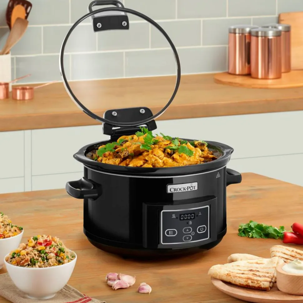 Crock Pot 4,7 litros, con temporizador y tapa abatible