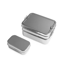 Fiambrera de acero inoxidable, rectangular con 2 pisos y cajita interior, 900 ml - Brotzeit