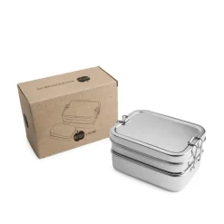 Fiambrera de acero inoxidable, rectangular con 2 pisos y cajita interior, 900 ml - Brotzeit