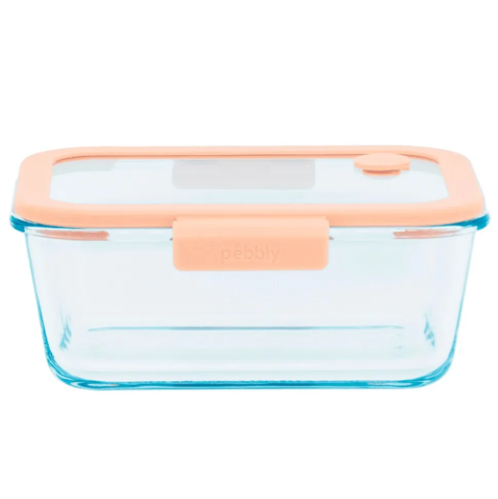 Fiambrera de cristal hermética, rectangular con tapa con válvula, 1900 ml - Pebbly