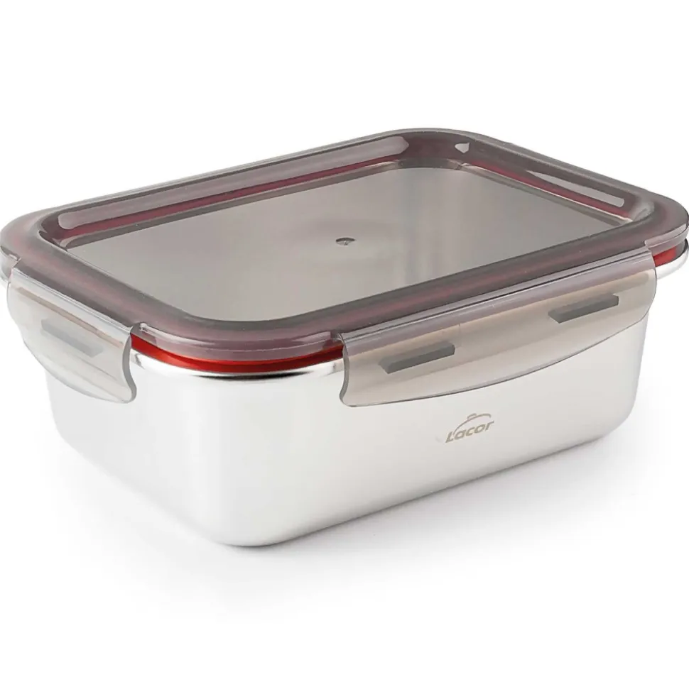 Fiambrera hermética de acero inoxidable rectangular Ecoinox, con tapa, 1800 ml - Lacor