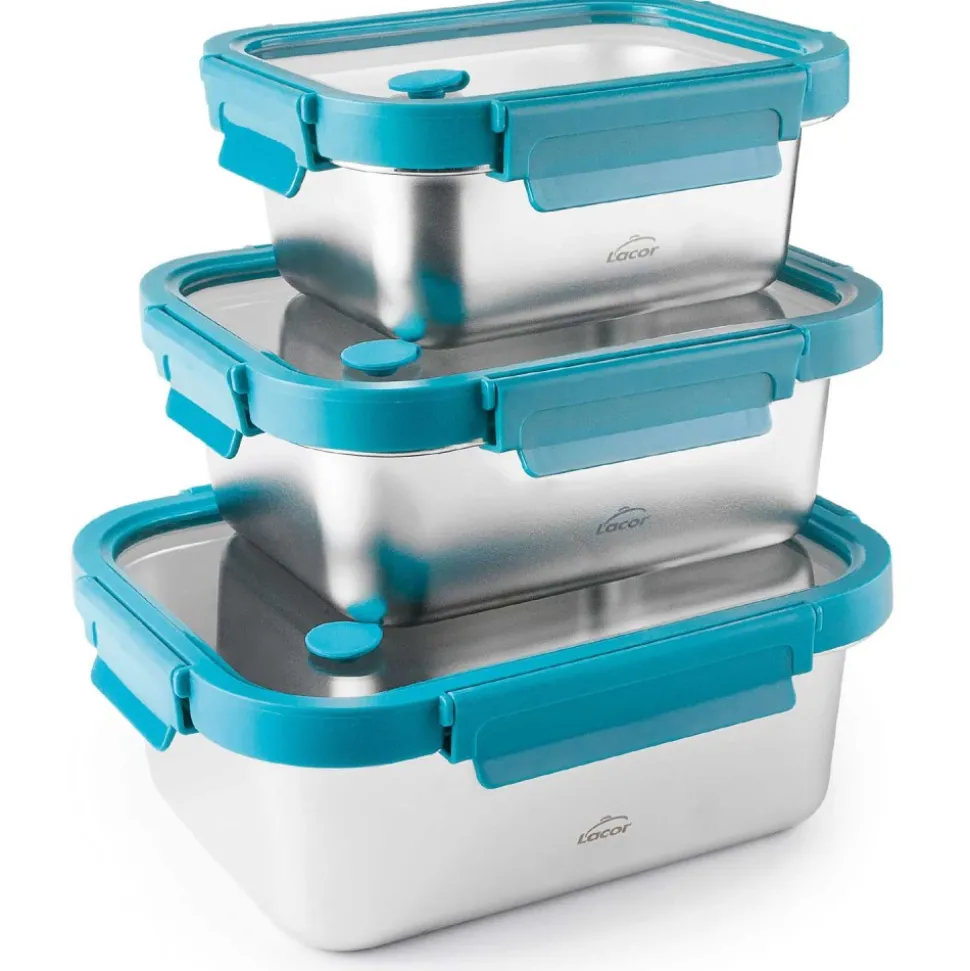 Fiambrera hermética de acero inoxidable rectangular Etern, con tapa de cristal, 800 ml - Lacor