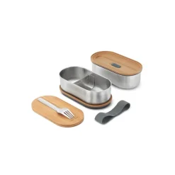 Fiambrera hermética de acero inoxidable ovalada con dos pisos y tenedor, 1000 ml - Black & Blum