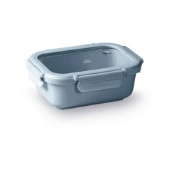 Fiambrera hermética de cerámica rectangular con tapa de cristal, 650 ml, azul - Lacor