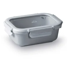 Fiambrera hermética de cerámica rectangular con tapa de cristal, 1150 ml, gris - Lacor