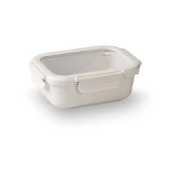 Fiambrera hermética de cerámica rectangular con tapa de cristal, 400 ml, blanca - Lacor