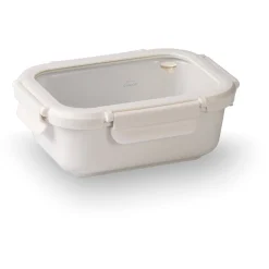 Fiambrera hermética de cerámica rectangular con tapa de cristal, 1150 ml, blanca - Lacor