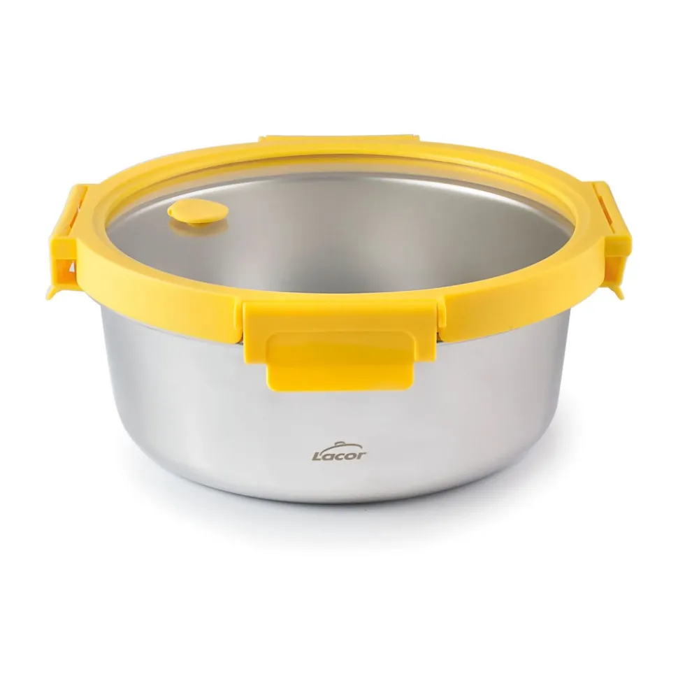 Fiambrera hermética redonda de acero inoxidable Etern con tapa de cristal, 1500 ml - Lacor