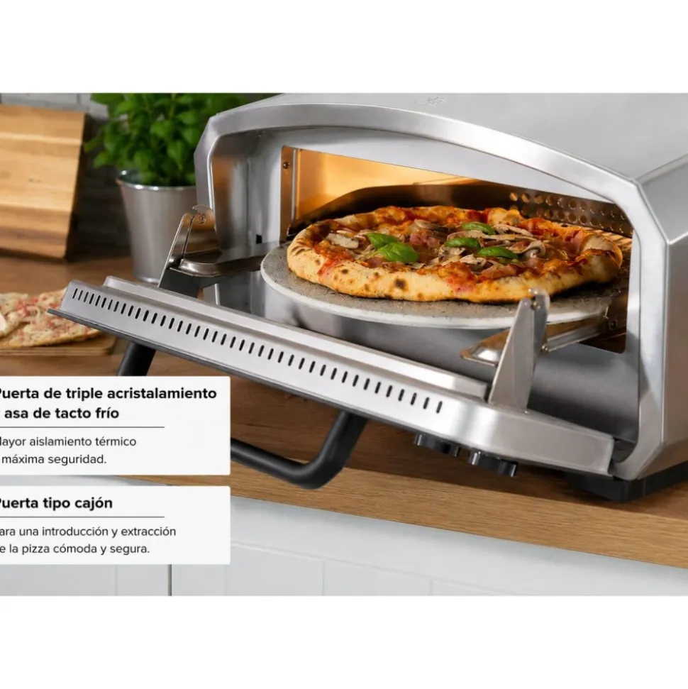 Horno para pizza de acero inoxidable con piedra giratoria - Unold