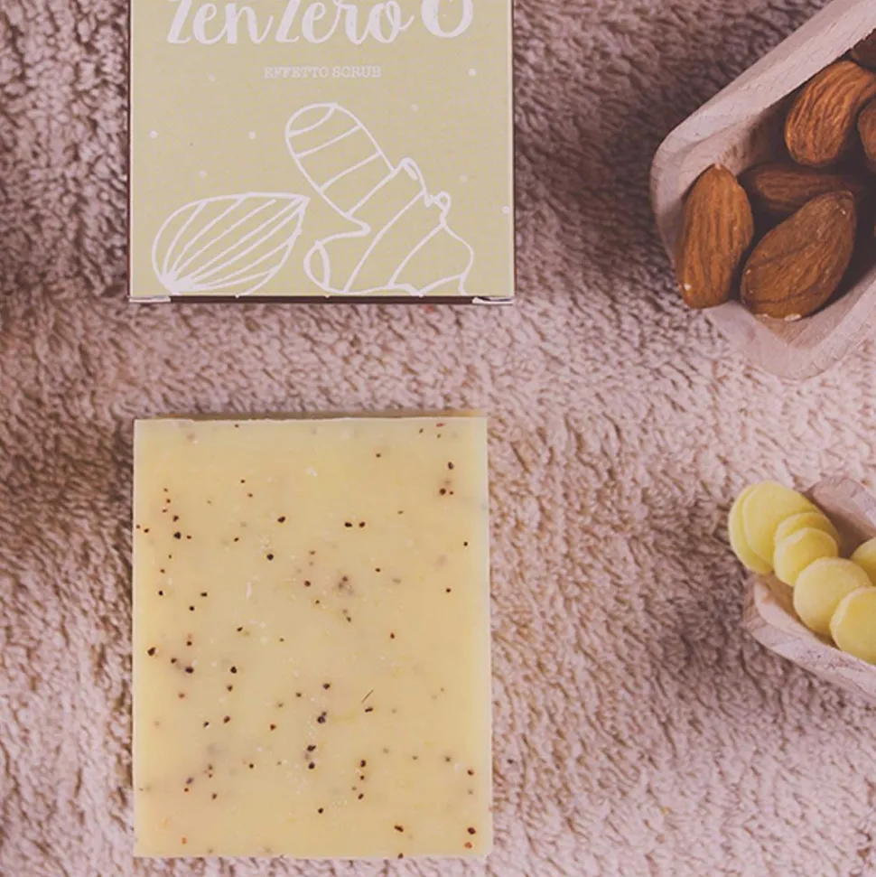 Jabón sólido exfoliante de oliva, cáscara de almendras y jengibre, ecológico - La Saponaria