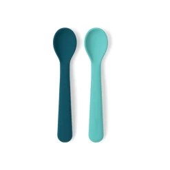 Juego de 2 cucharas para bebés de silicona, color azul y turquesa - Ekobo
