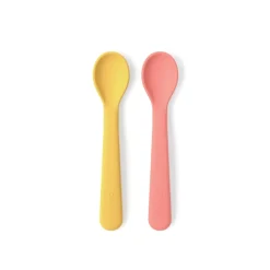 Juego de 2 cucharas para bebés de silicona, color coral y amarillo - Ekobo