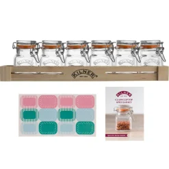 Juego de 6 tarros para especias con soporte de madera - Kilner
