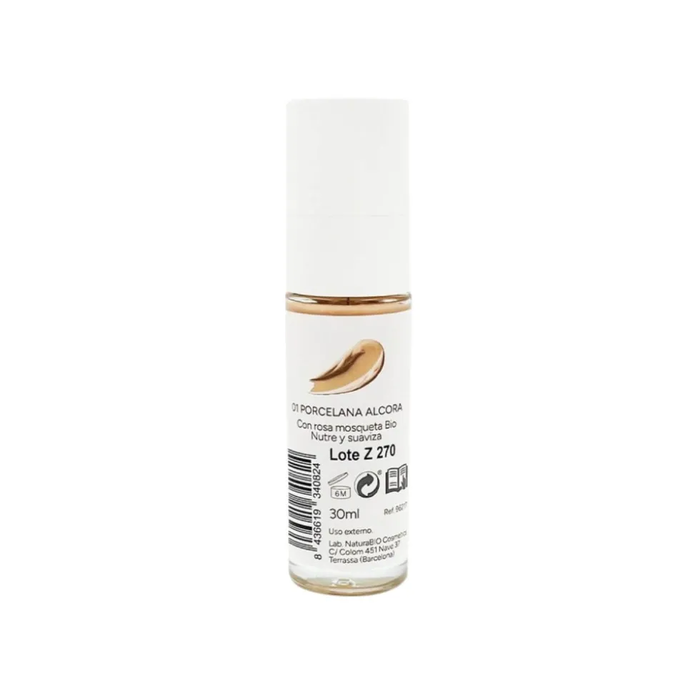 Maquillaje fluido 01 "porcelana Alcora" ecológico, 30 ml - NaturaBio Cosmetics