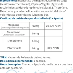 Melatonina liberación prolongada Melotime® + magnesio + triptófano + B6, 90 cápsulas - OFM