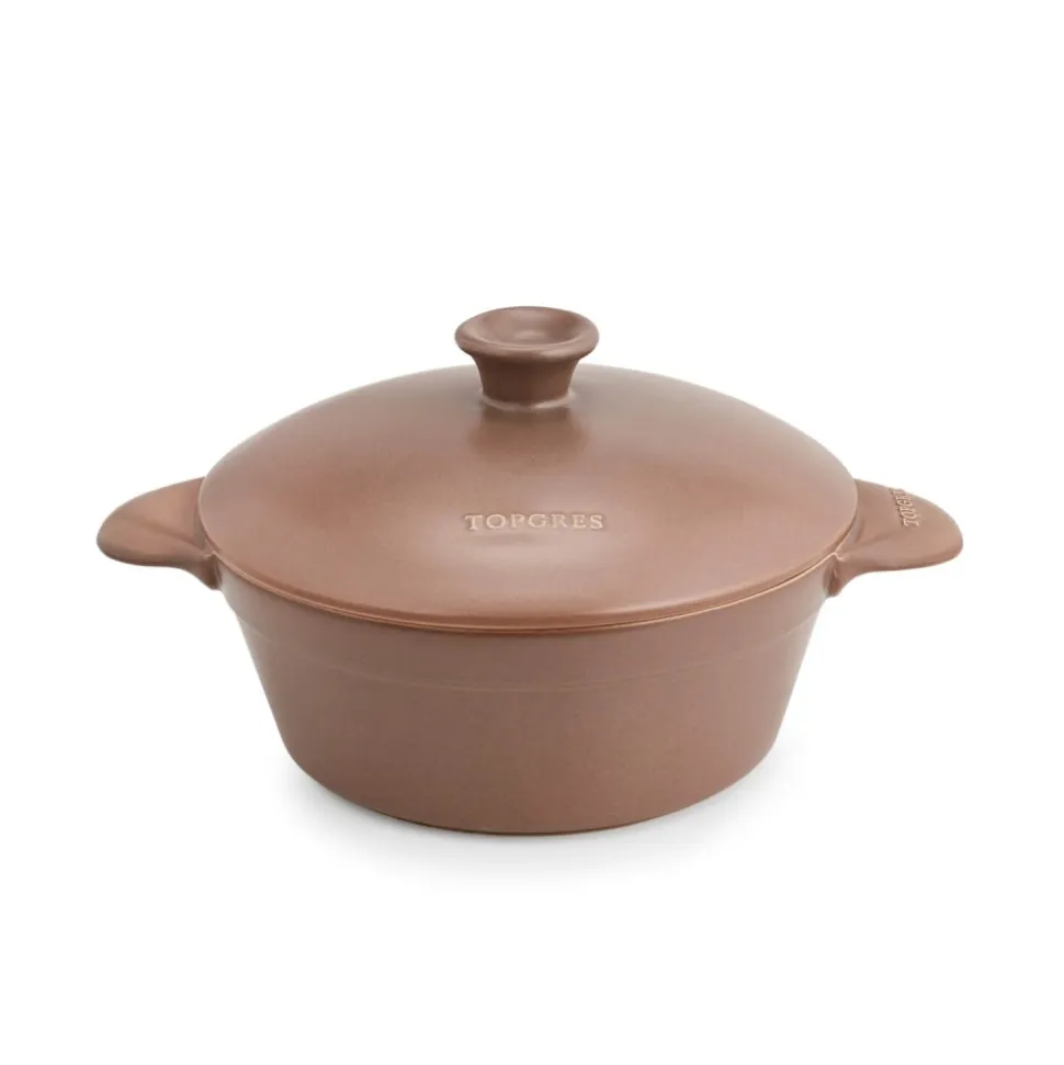 OIla de cerámica gres 23 cm con tapa, canela - Topgres