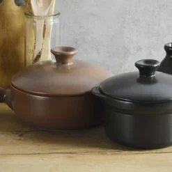 Olla de cerámica gres 23 cm con tapa, antracita - Topgres