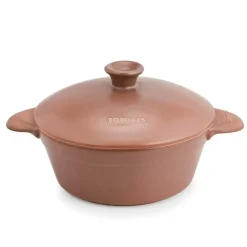 Olla de cerámica gres para inducción de 27 cm con tapa, canela - Topgres