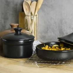 Olla de cerámica gres para inducción 25 cm con tapa, canela - Topgres