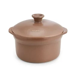 Olla de cerámica gres para inducción 25 cm con tapa, canela - Topgres