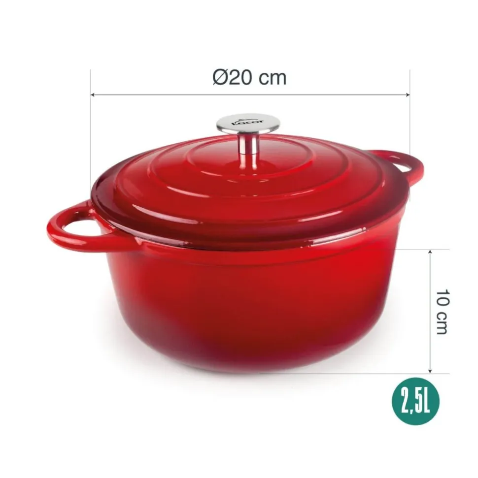 Olla de hierro fundido, 20 cm, color rojo - Lacor