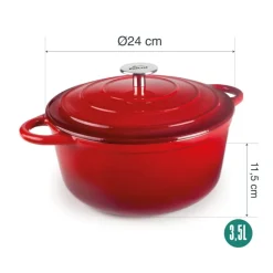 Olla de hierro fundido, 24 cm, color rojo - Lacor