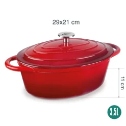 Olla de hierro fundido ovalada, 29 cm, color rojo - Lacor