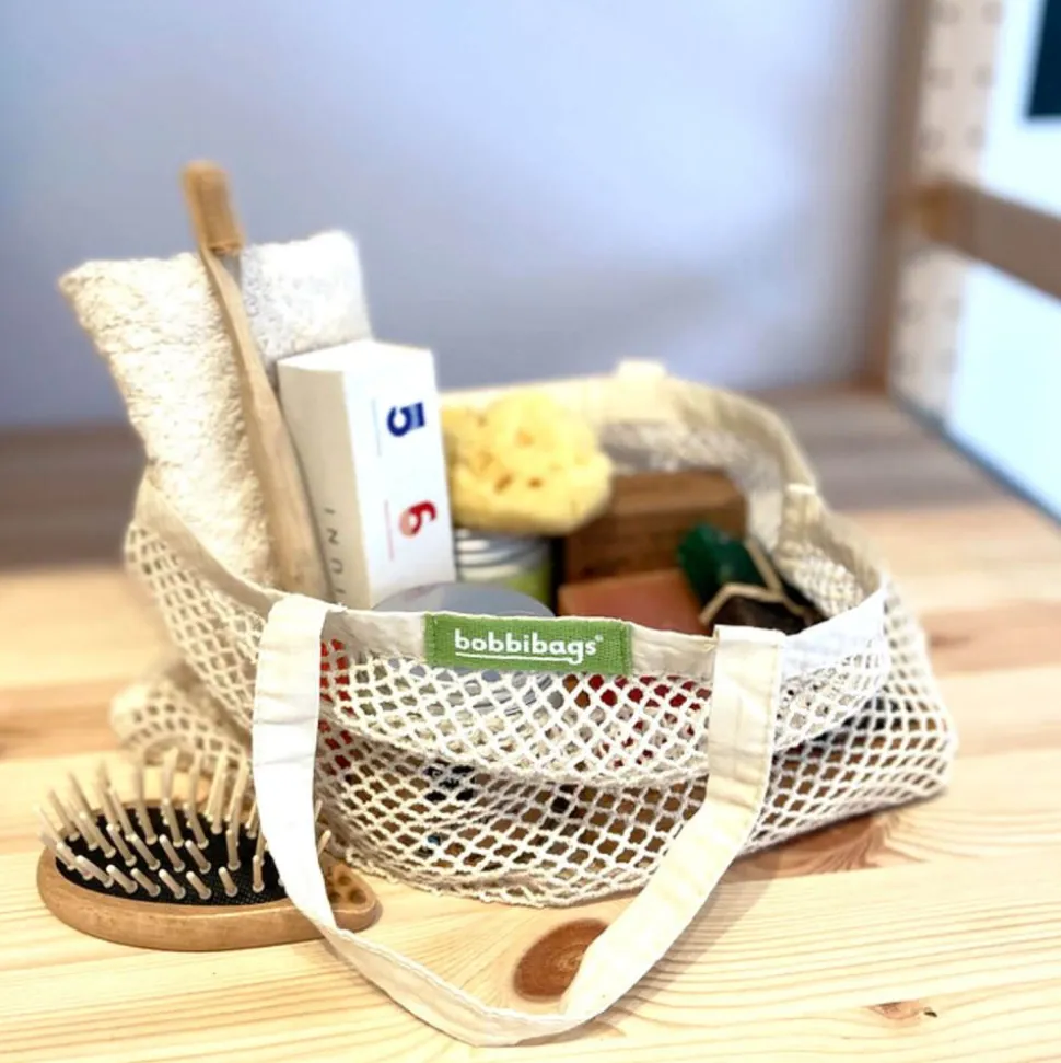 Pack 3 bolsas reutilizables de malla de algodón orgánico - Bobbibags