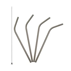 Pack 4 pajitas de acero inoxidable curvadas + cepillo de silicona