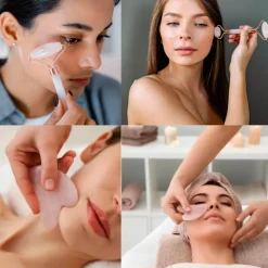 Pack rodillo masajeador facial+Gua Sha de cuarzo rosa - Zen Arome