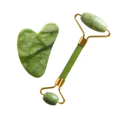Pack rodillo masajeador facial+Gua Sha de jade verde - Zen Arome