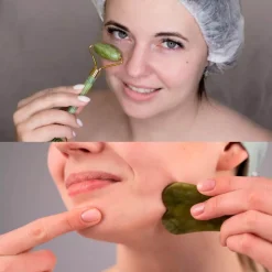 Pack rodillo masajeador facial+Gua Sha de jade verde - Zen Arome