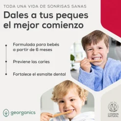 Pasta de dientes infantil sin flúor con hidroxiapatita, sabor fresa, 75 ml - Georganics