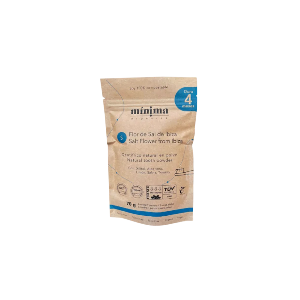 Pasta de dientes natural en polvo, Sal de Ibiza, bolsa 70 g - Mínima Organics