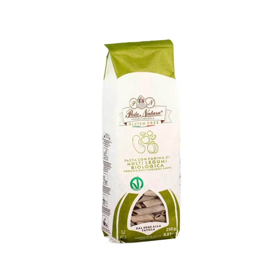 Penne de lentejas, garbanzos, guisantes, judías, sin gluten y ecológico, 250 g - Pasta Natura