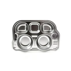 Plato con compartimentos para niños de acero inoxidable, autobús - Joli monde
