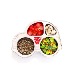 Plato con compartimentos para niños de acero inoxidable, coche - Joli Monde